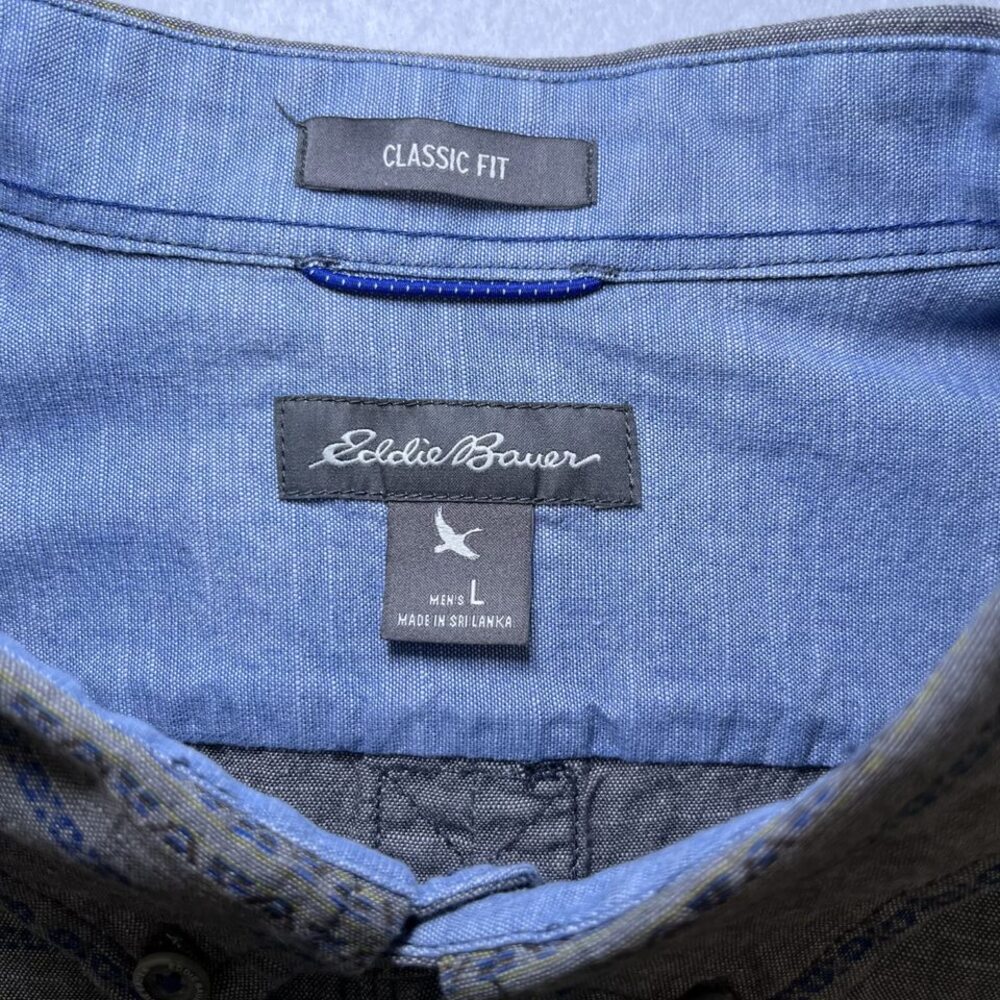 Eddie Bauer Classic fit short sleeve button down cotton gray blue mens sz L - Picture 5 of 11